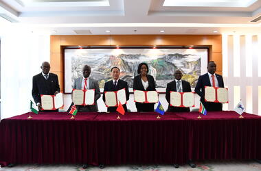 Group picture during Memorandum of Understanding (MoU) with leaders from five African Accreditation Bodies, SADCAS Chief Executive Officer (CEO) Ms. Eve Christine Gadzikwa signed the MoU on behalf of SADCAS.